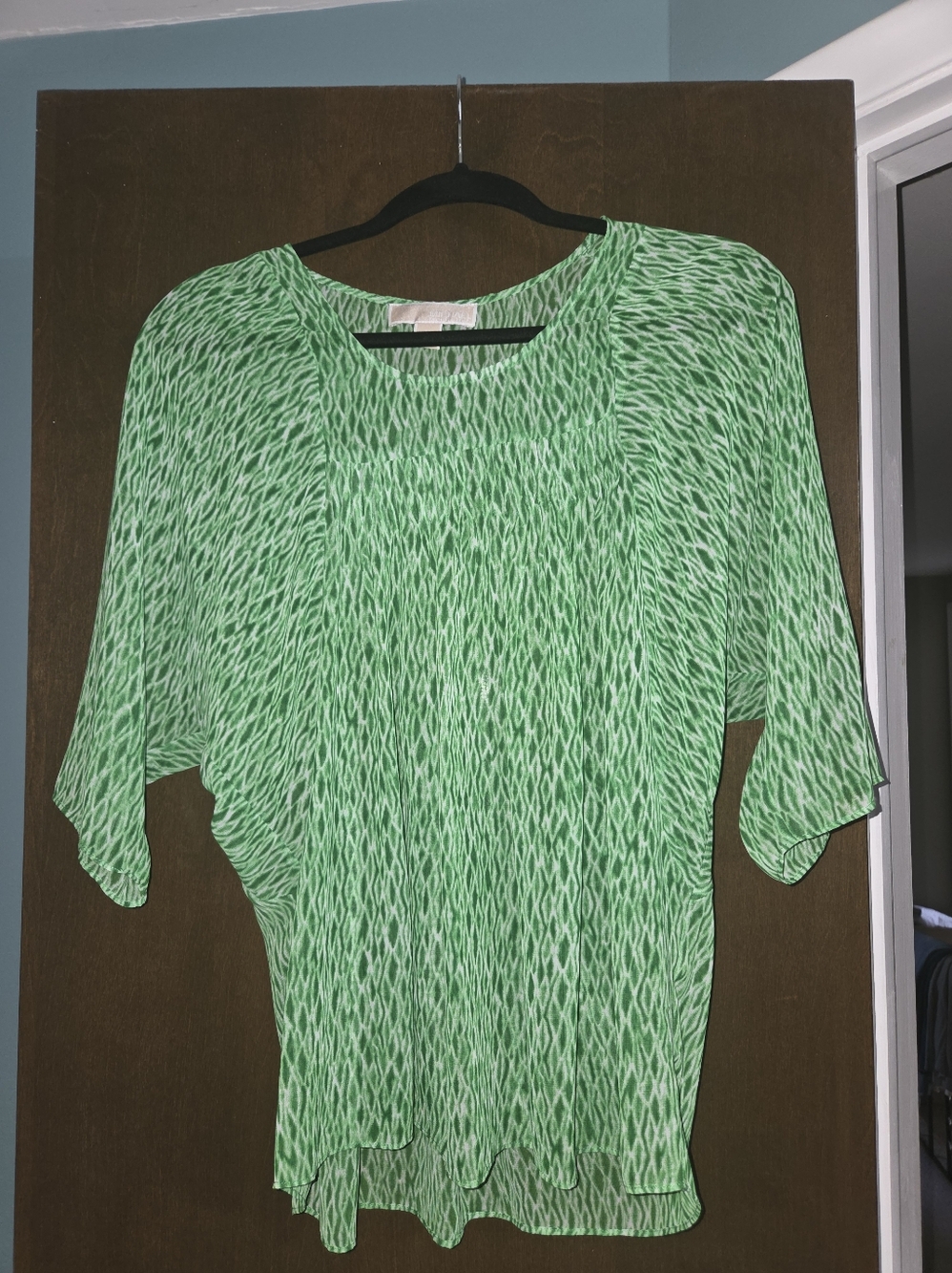 Michael Kors Green Patterned Scoop-Neck Blouse